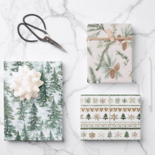 Snowy Christmas Trees Wrapping Paper Sheet