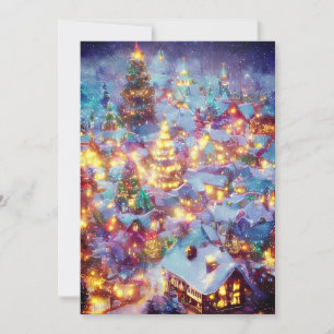 Snowy Christmas village budget Christmas Holiday Card