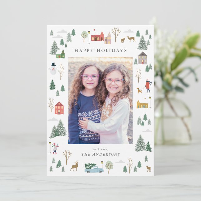 Snowy Christmas village Flat Holiday Card (Standing Front)