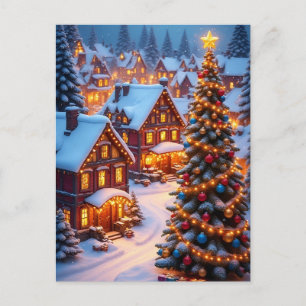 ❄️ Snowy Christmas Village Glow 🎄 Winter Tree Postcard