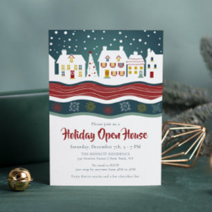 Snowy Christmas Village Holiday Open House Invitation