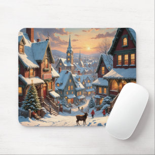 Snowy Christmas Village Mouse Mat