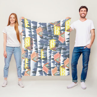 Snowy Christmas Village Pattern Fleece Blanket