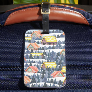 Snowy Christmas Village Pattern Luggage Tag