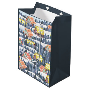 Snowy Christmas Village Pattern Medium Gift Bag