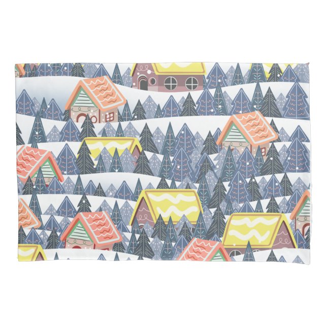 Snowy Christmas Village Pattern Pillowcase (Front)