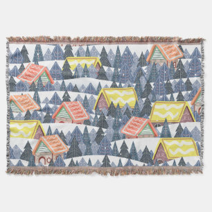 Snowy Christmas Village Pattern Throw Blanket