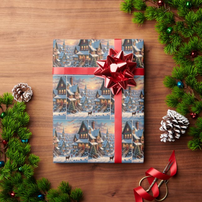 Snowy Christmas Village Wrapping Paper (Holiday Gift)