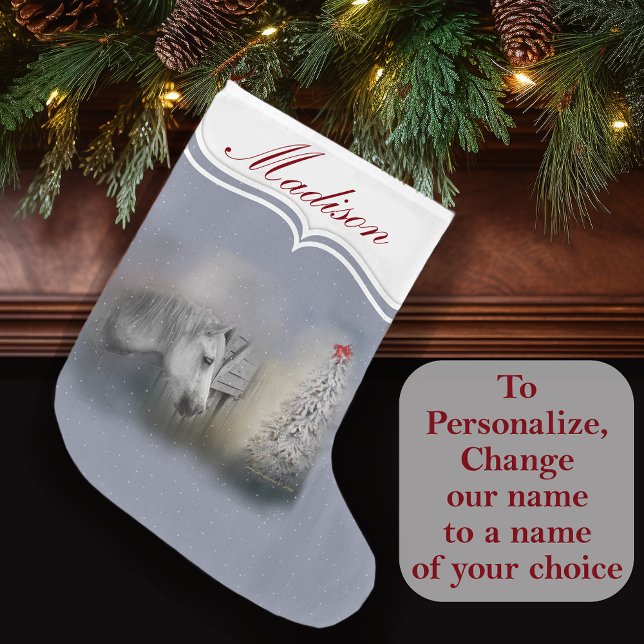 Snowy Christmas Winter Horse Lovers Large Christmas Stocking (Personalize - Change the name!)