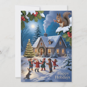 Snowy Christmas Winter Village Holiday Card