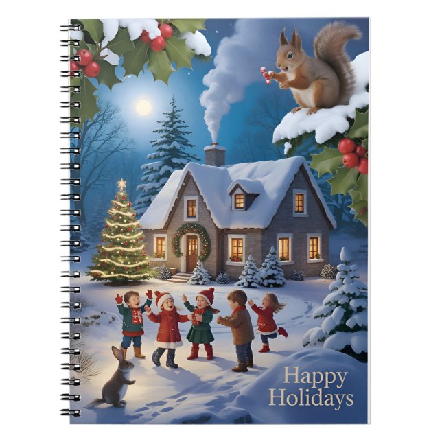 Snowy Christmas Winter Village Notebook (Front)