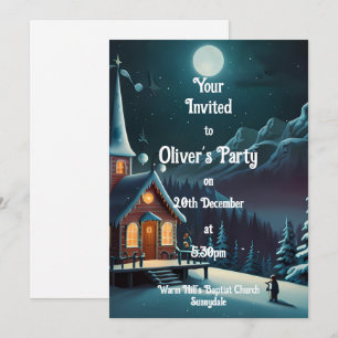 Snowy Church Birthday Invitation Card