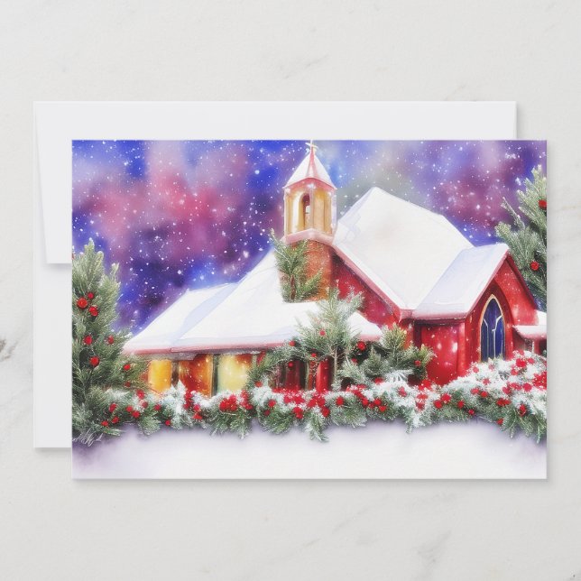 Snowy church budget Christmas Holiday Card (Front)