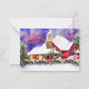 Snowy church budget mini Christmas Card