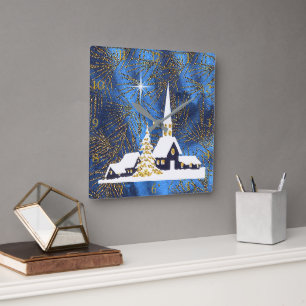Snowy Church Christmas Clock