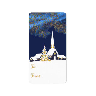 Snowy Church Christmas Gift Tag Stickers