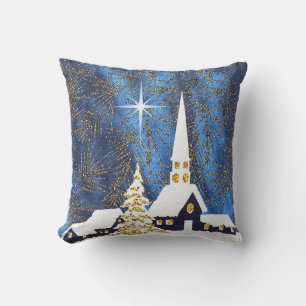 Snowy Church Christmas Pillow