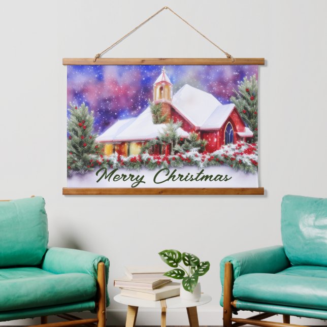 Snowy church  hanging tapestry (Living Room)