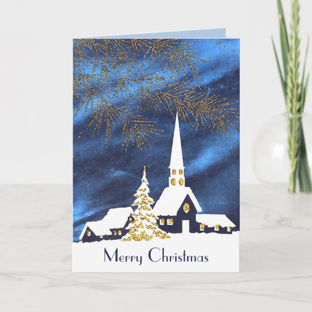 Snowy Church Season's Greetings Card (Front)