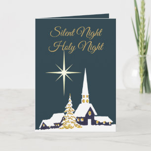Snowy Church Silent Night Holiday Card