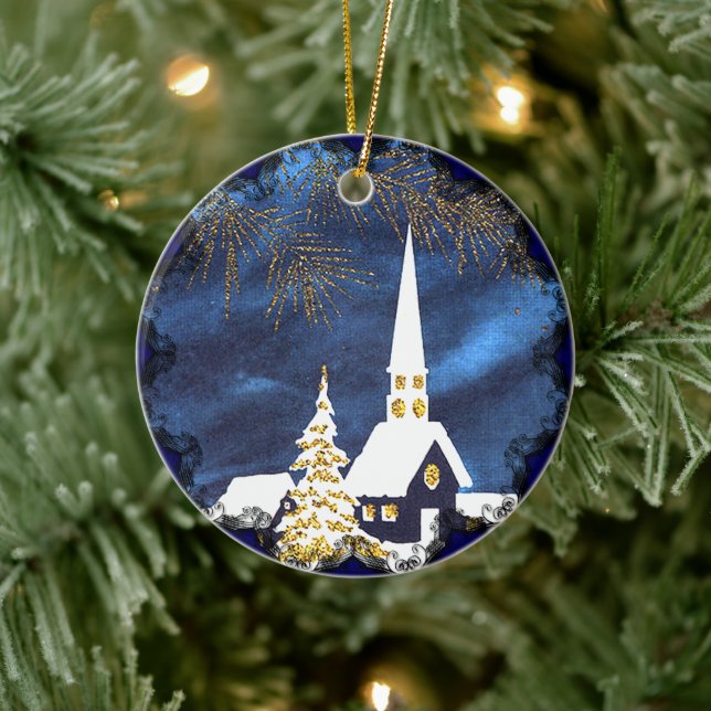 Snowy Church Vintage Christmas Ornament (Tree)