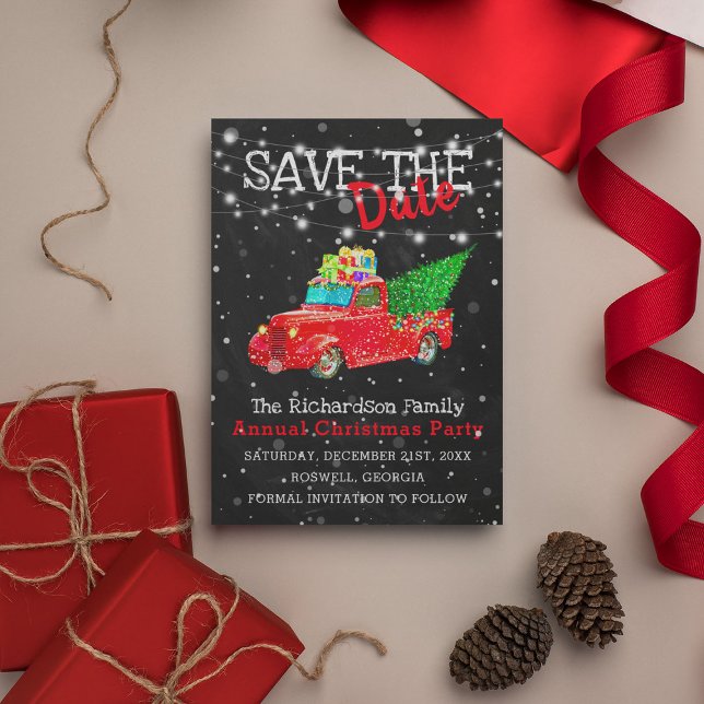 Snowy Colourful Red Truck | Christmas Save the Dat Postcard (Creator Uploaded)