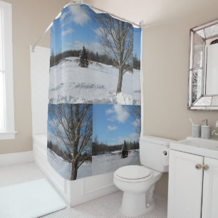 Snowy cool winter wonderland shower curtain