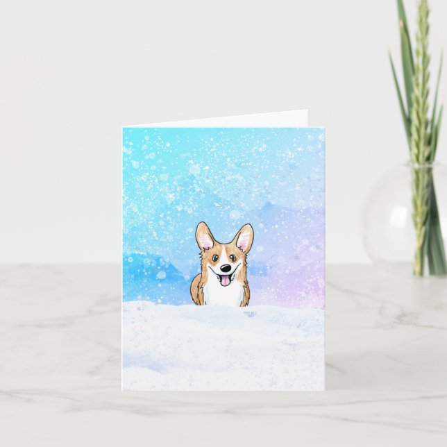 Snowy Corgi Dog Note Card (Front)