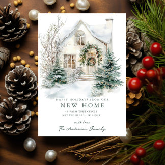 Snowy Cottage Christmas New Home Card