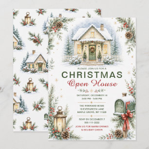 Snowy Cottage Christmas Open House Invitation