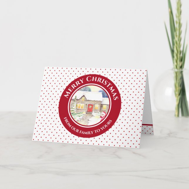 Snowy Cottage Merry Christmas from our Family Card (Front)