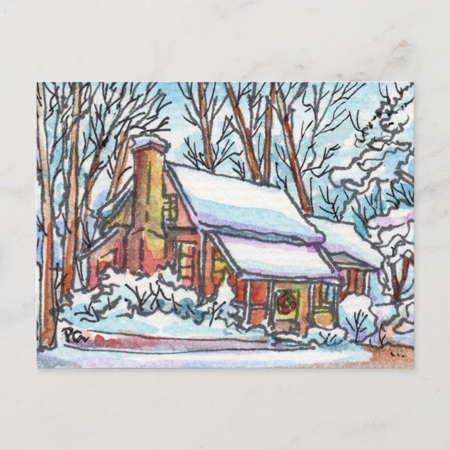 Snowy Cottage Postcard (Front)