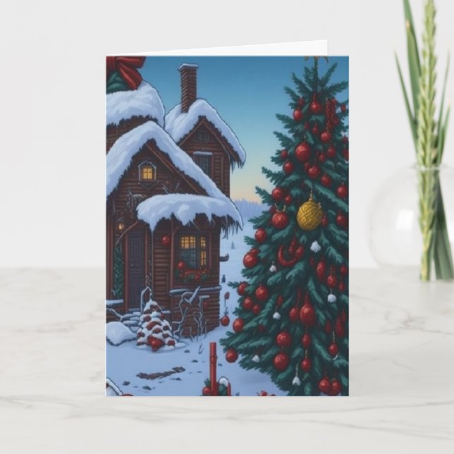 Snowy Cottage - Vintage Christmas Card (Front)