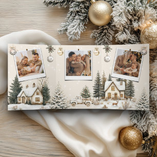 Snowy Cottages Winter Village 4 Photo Christmas Tri-Fold Holiday Card