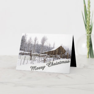 Snowy Country Barn Photograph Typography Custom Holiday Card