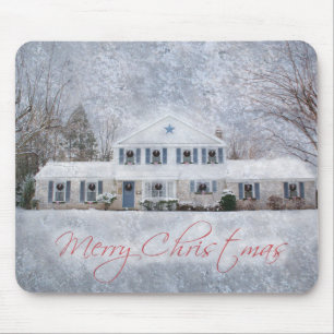 Snowy Country Rural Christmas Holiday Greeting Mouse Mat
