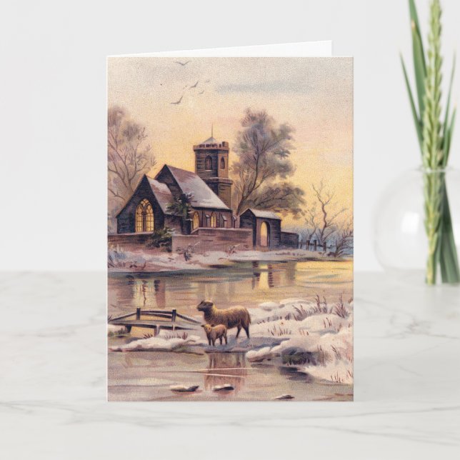 Snowy Country Village Victorian Christmas Card (Front)