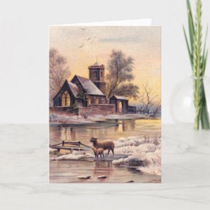 Snowy Country Village Victorian Christmas Card