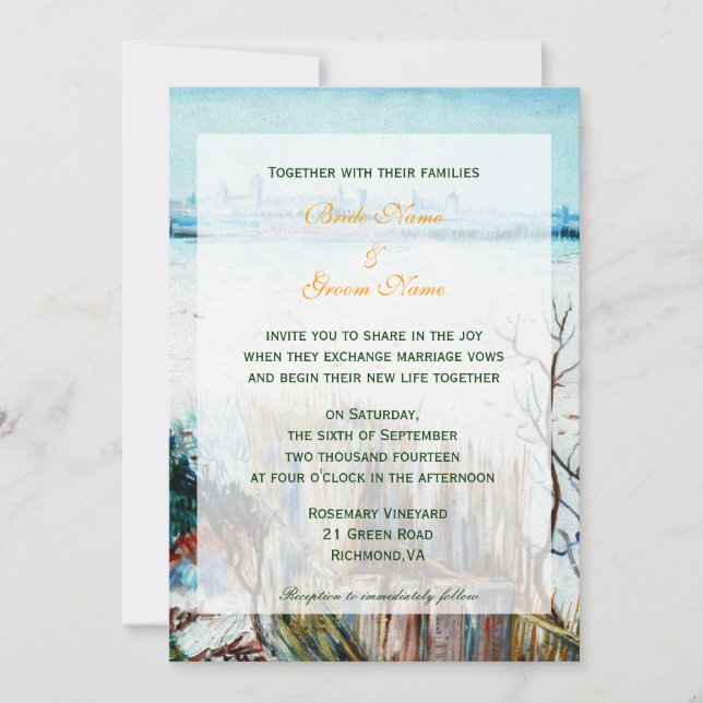 Snowy country winter wedding invitation (Front)
