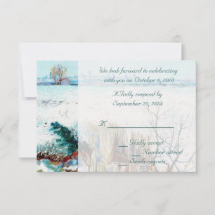 Snowy country winter wedding RSVP invitations. Invitation