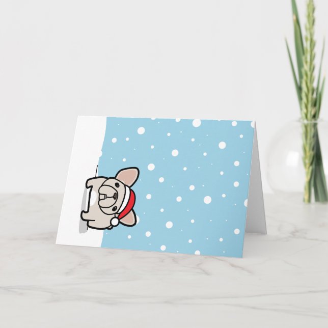 Snowy Cream Frenchie Holiday Card (Front)