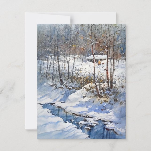 Snowy Creek In Watercolors Holiday Card (Front)