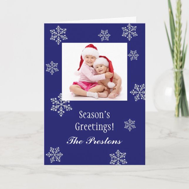 Snowy Crystals Photo Holiday Card (Front)