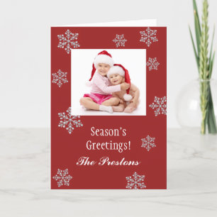 Snowy Crystals Photo Holiday Card (red)