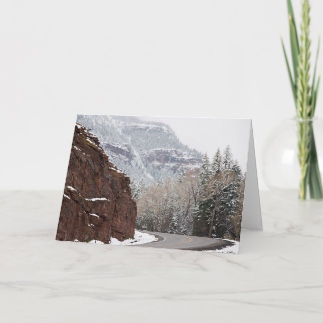 snowy curved road holiday card (Front)