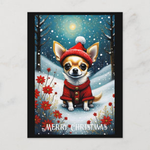 Snowy Cute Chihuahua Floral Santa Christmas  Postcard