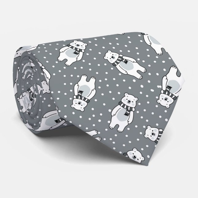 Snowy cute snow polar bear pattern tie (Rolled)