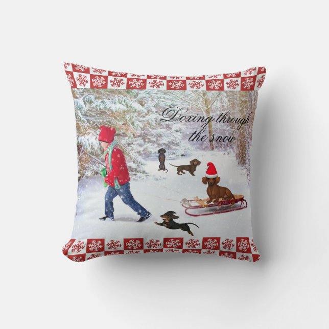 Snowy Dachshund Winter Wonderland Accent Pillow (Front)