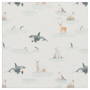 Snowy day - Arctic animals winter nursery Fabric