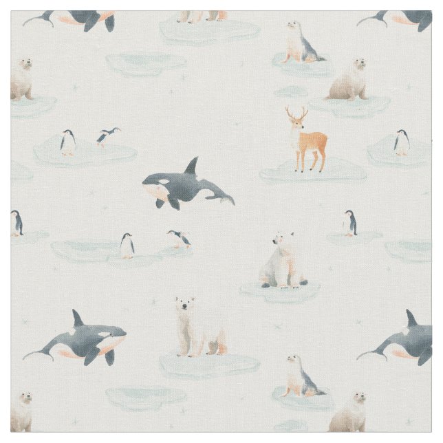 Snowy day - Arctic animals winter nursery  Fabric (Close Up)